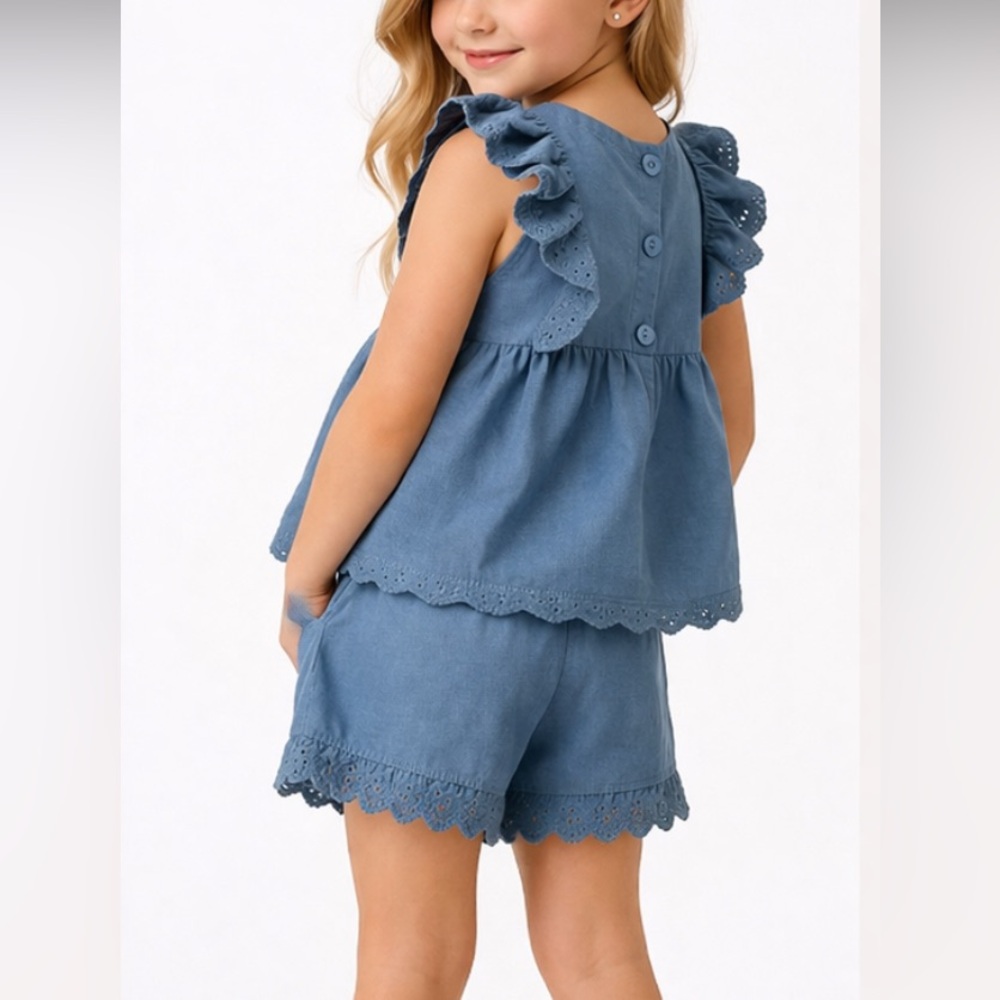 Tahari Girl Blue Chambray 2 piece matching set Girls Size 6